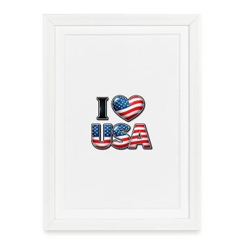 I Love USA – Patriotic Message Emblem Flag - Framed poster (27 × 37 cm) - white - Front