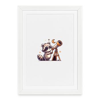 Cuddly raccoon stargazer - Framed poster (27 × 37 cm) - white - Front