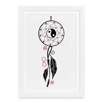 Dreamcatcher with feather, flutes, infinity symbol - Framed poster (27 × 37 cm) - white - Front