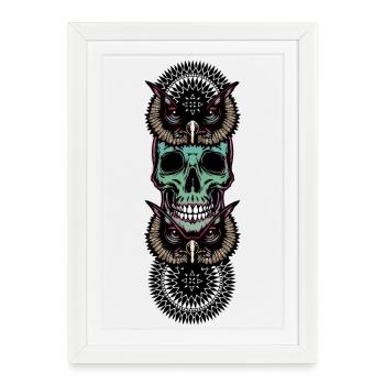 Crâne avec hibou - Affiche encadrée (27 × 37 cm) - blanc - Devant