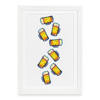 Beer Cheers Chope à bière en verre - Affiche encadrée (27 × 37 cm) - blanc - Devant