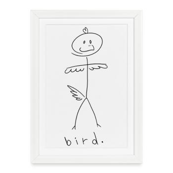 Oiseau. (lignes noires) (par Leni Riosa) - Affiche encadrée (27 × 37 cm) - blanc - Devant