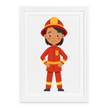 Fireman Fire Fighter Uniform Kid Girl - Framed poster (27 × 37 cm) - white - Front