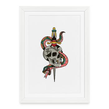 Skull Dagger Snake Tattoo Illustration - Framed poster (27 × 37 cm) - white - Front