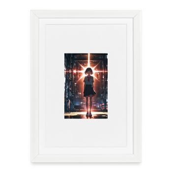 Urbanes Mädchen mit futuristischer Beleuchtung - Gerahmtes Poster (27 × 37 cm) - Weiß - Vorne