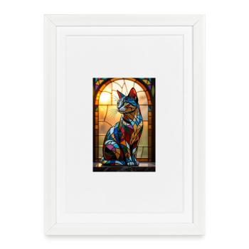 Gato Art Deco in Colorful Stained Glass - Framed poster (27 × 37 cm) - white - Front