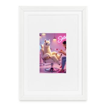 Lama Lyrique en Salon Moderne - Affiche encadrée (27 × 37 cm) - blanc - Devant