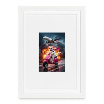 Chaton Stylistique en Scooter - Affiche encadrée (27 × 37 cm) - blanc - Devant