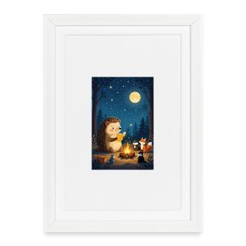 Hedgehog storyteller under the moon - Framed poster (27 × 37 cm) - white - Front