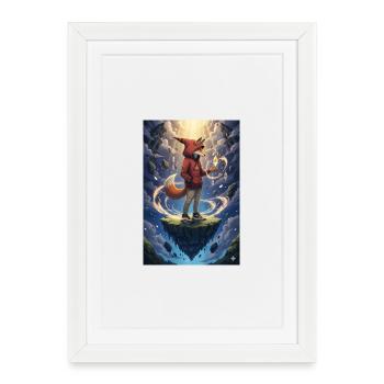Fox in floating island crystal - Framed poster (27 × 37 cm) - white - Front