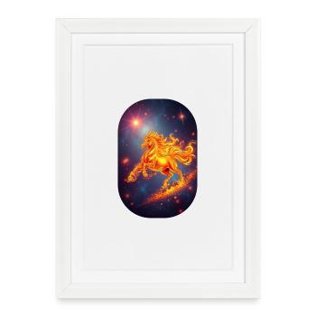 Signe du zodiaque Cheval de Feu Doré Ciel étoilé - Affiche encadrée (27 × 37 cm) - blanc - Devant
