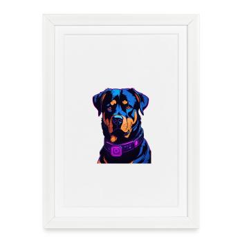 Néon Rottweiler Art Numérique - Affiche encadrée (27 × 37 cm) - blanc - Devant