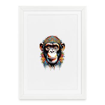 Portrait de singe coloré avec motif tribal - Affiche encadrée (27 × 37 cm) - blanc - Devant
