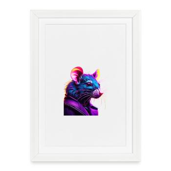 Neon Rat en Cuir Blouson - Affiche encadrée (27 × 37 cm) - blanc - Devant