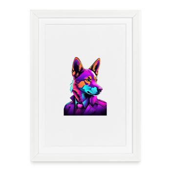 Loup néon dans le style cyberpunk - Affiche encadrée (27 × 37 cm) - blanc - Devant