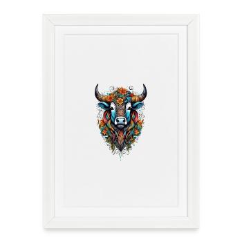 Flower-covered bison in a blaze of colour - Framed poster (27 × 37 cm) - white - Front