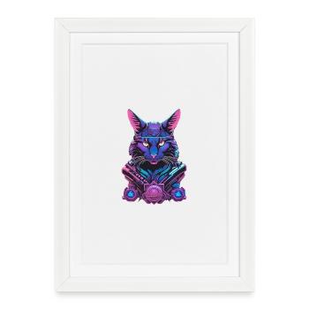 Cyber cat with futuristic design - Framed poster (27 × 37 cm) - white - Front