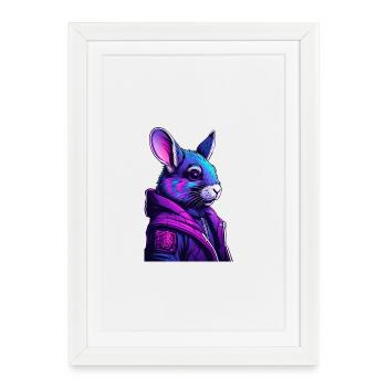Portrait futuriste d’un chinchilla - Affiche encadrée (27 × 37 cm) - blanc - Devant