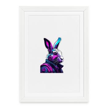 Lapin néon avec casque et look numérique - Affiche encadrée (27 × 37 cm) - blanc - Devant