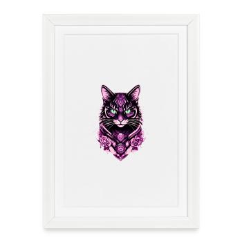 Impression futuriste de portrait de chat - Affiche encadrée (27 × 37 cm) - blanc - Devant