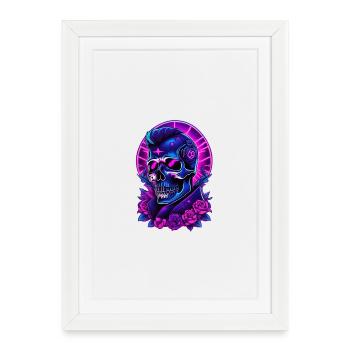 Crâne gothique néon avec casque - Affiche encadrée (27 × 37 cm) - blanc - Devant