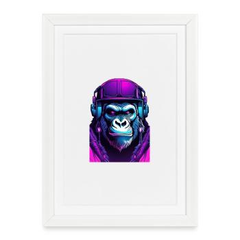 Gorille DJ Neon - Affiche encadrée (27 × 37 cm) - blanc - Devant
