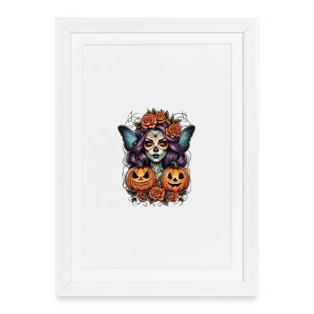 Halloween Witch Portrait with Pumpkins - Framed poster (27 × 37 cm) - white - Front
