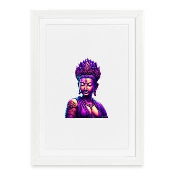 Bouddha néon avec couronne de lotus - Affiche encadrée (27 × 37 cm) - blanc - Devant
