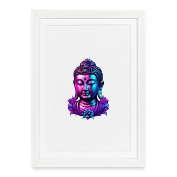 Néon Bouddha Fleur Aura - Affiche encadrée (27 × 37 cm) - blanc - Devant