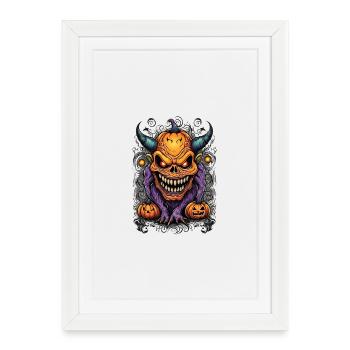 Démon d’Halloween avec tête de citrouille - Affiche encadrée (27 × 37 cm) - blanc - Devant