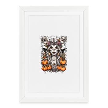 Fée de l’ombre de la lune avec des citrouilles - Affiche encadrée (27 × 37 cm) - blanc - Devant