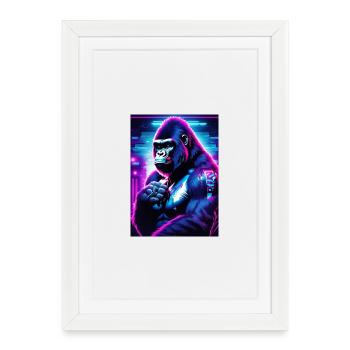 Gorille néon dans le style cyberpunk - Affiche encadrée (27 × 37 cm) - blanc - Devant