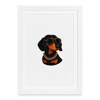 Dachshund in Bling Sunglasses - Framed poster (27 × 37 cm) - white - Front