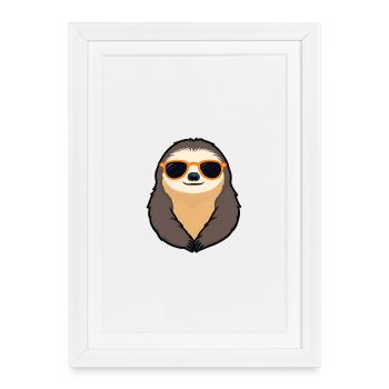 Sloth with Sunglasses Retro Vibe - Framed poster (27 × 37 cm) - white - Front