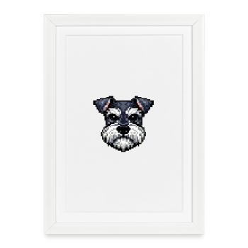 Portrait de Schnauzer de Pixel Dogs dans un style rétro - Affiche encadrée (27 × 37 cm) - blanc - Devant