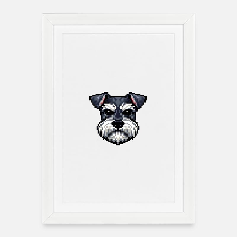 Portrait de Schnauzer de Pixel Dogs dans un style rétro - Affiche encadrée (27 × 37 cm) - blanc