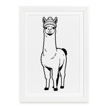 Llama Beanie - Framed poster (27 × 37 cm) - white - Front