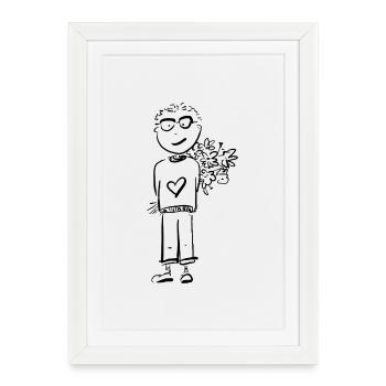 Boy with Flowers / Comic - Framed poster (27 × 37 cm) - white - Front