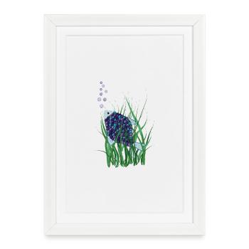 Poisson abstrait dans la conception sous-marine des herbiers marins - Affiche encadrée (27 × 37 cm) - blanc - Devant