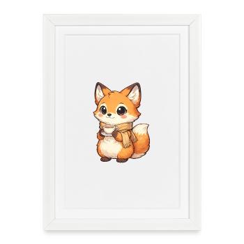 Renard câlin avec thé et écharpe - Affiche encadrée (27 × 37 cm) - blanc - Devant