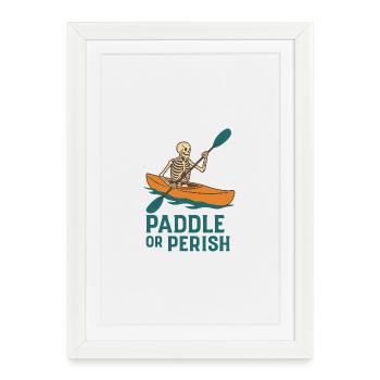 Paddel dich ins Jenseits – Skelett im Kajak - Gerahmtes Poster (27 × 37 cm) - Weiß - Vorne