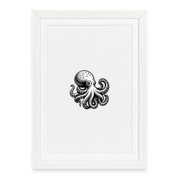 Krake Octopus in Schwarz Weiß - Gerahmtes Poster (27 × 37 cm) - Weiß - Vorne