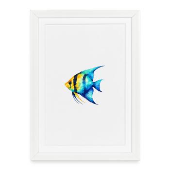 Blue Yellowfish Watercolor - Framed poster (27 × 37 cm) - white - Front