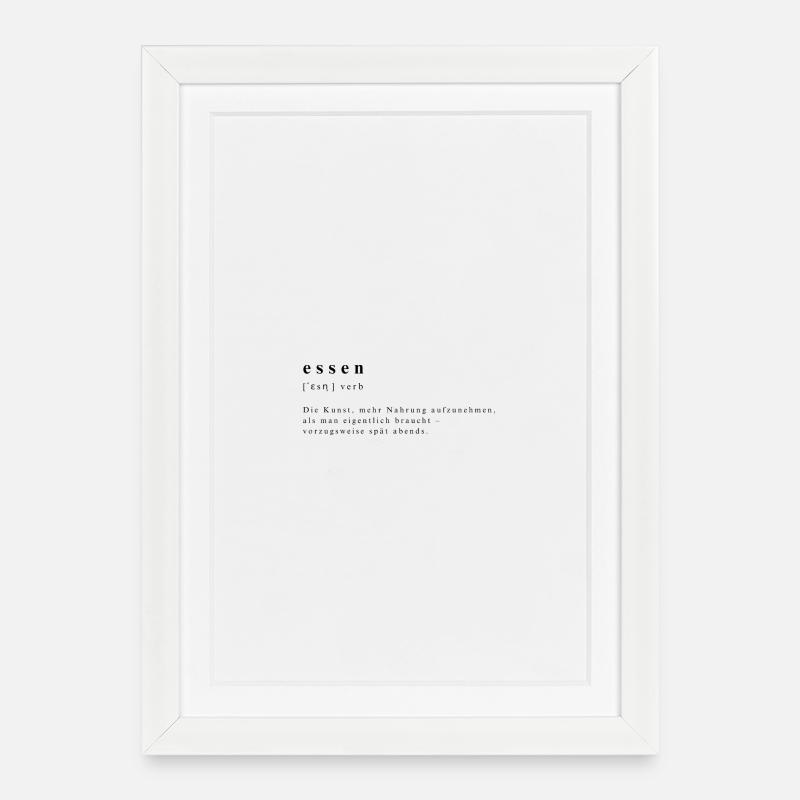 Essen – Verb - Die nächtliche Genusskunst - Gerahmtes Poster (27 × 37 cm) - Weiß