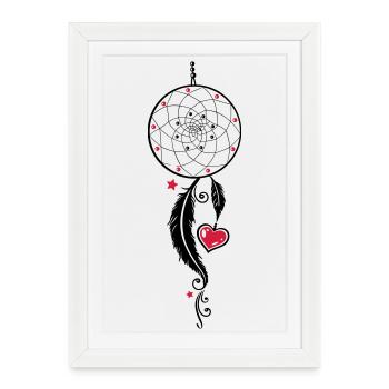 Dreamcatcher with heart and feathers, girlie style - Framed poster (27 × 37 cm) - white - Front