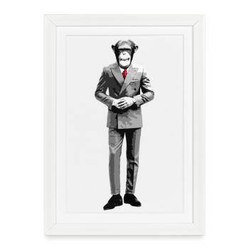 Geschäftsmann Affe in Anzug Streetart Stil - Gerahmtes Poster (27 × 37 cm) - Weiß - Vorne