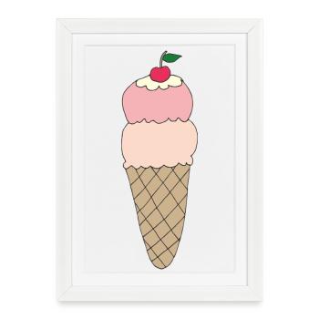 Glace au design cerise - Affiche encadrée (27 × 37 cm) - blanc - Devant