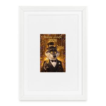 Loup Gala 2026 en Tuxedo Doré - Affiche encadrée (27 × 37 cm) - blanc - Devant