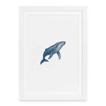 Illustration stylisée de baleine bleue - Affiche encadrée (27 × 37 cm) - blanc - Devant