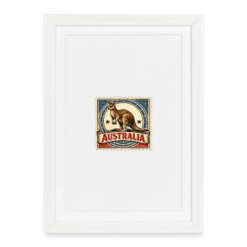 Timbre vintage Kangaroo Australie - Affiche encadrée (27 × 37 cm) - blanc - Devant